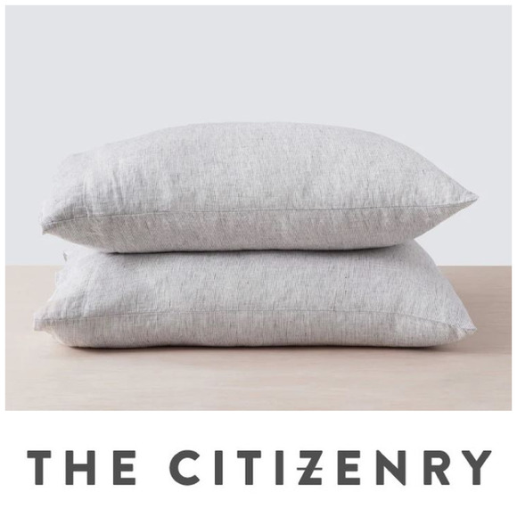 Lot 2 x NEW The Citizenry Stonewashed Linen King Shams Graphite Thin Stripe NWT